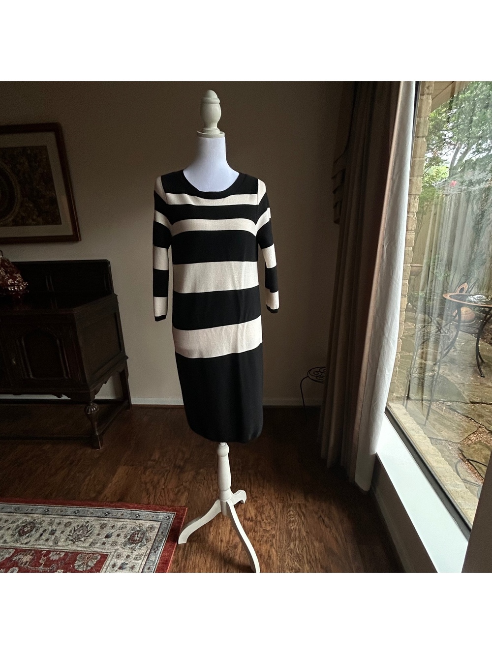 Sweater Dress Parisian Chic Black & Cream Knit Club Monaco Medium